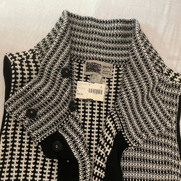 Hbitat Sz L Cotton Asymmetrical Crochet Knit Pullover Sweater Black White - Picture 2 of 9